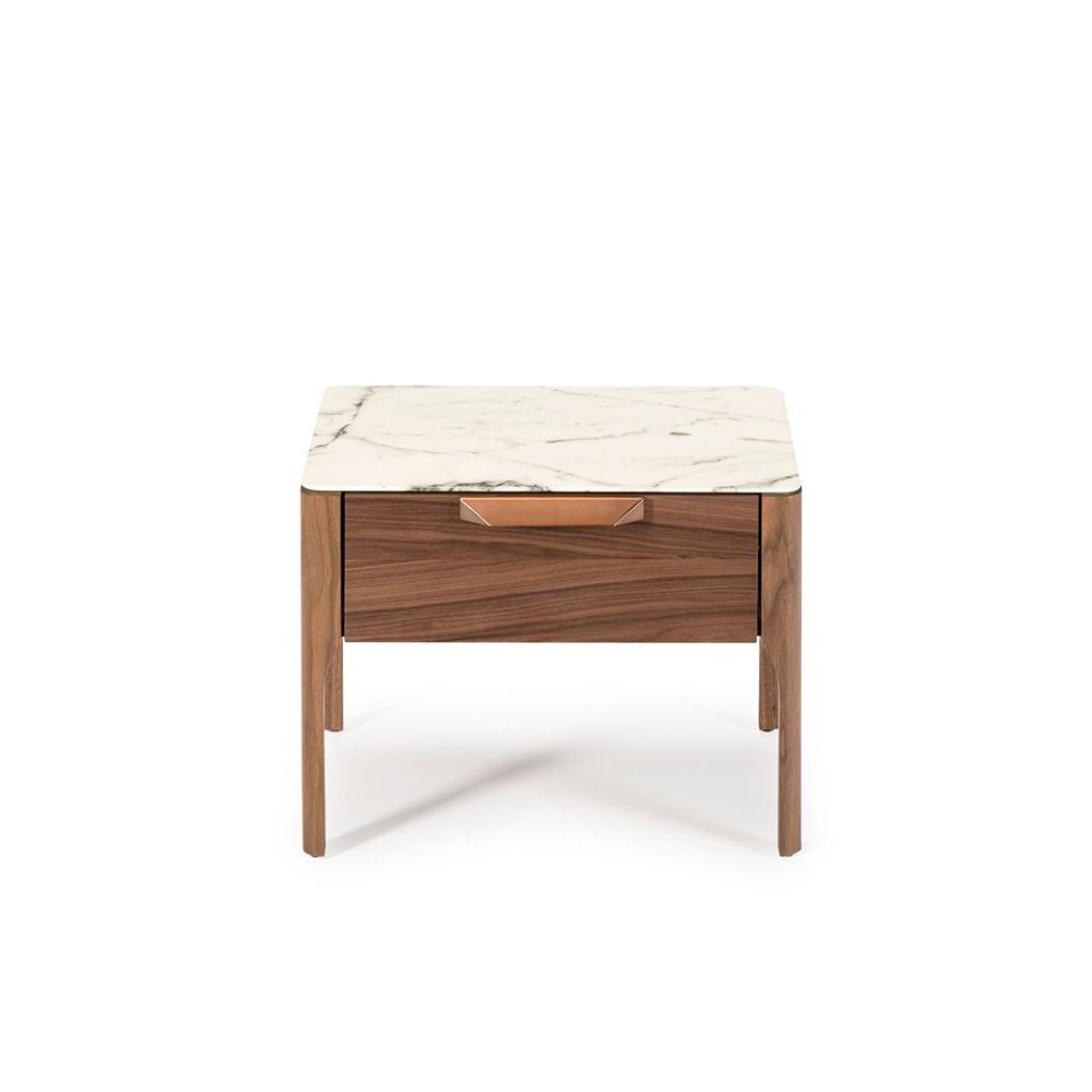 Night tables - Walnut and fiberglass bedside table with marble effect - ANGEL CERDÁ