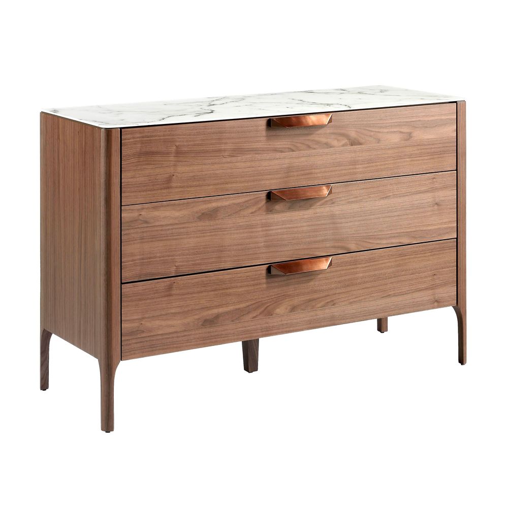 Chests of drawers - Walnut and fiberglass marble-effect dresser - ANGEL CERDÁ