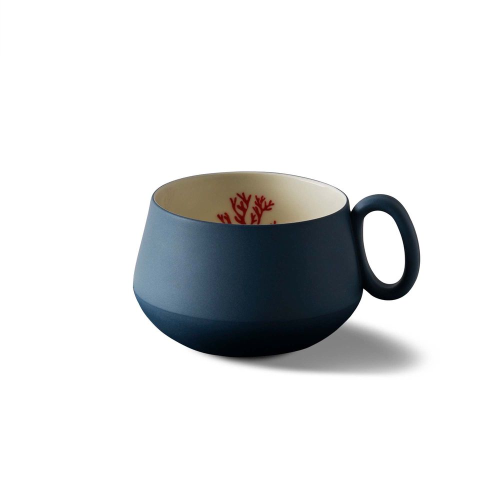 Mugs - Tube Tea Cup Red Coral - ESMA DEREBOY HANDMADE PORCELAIN