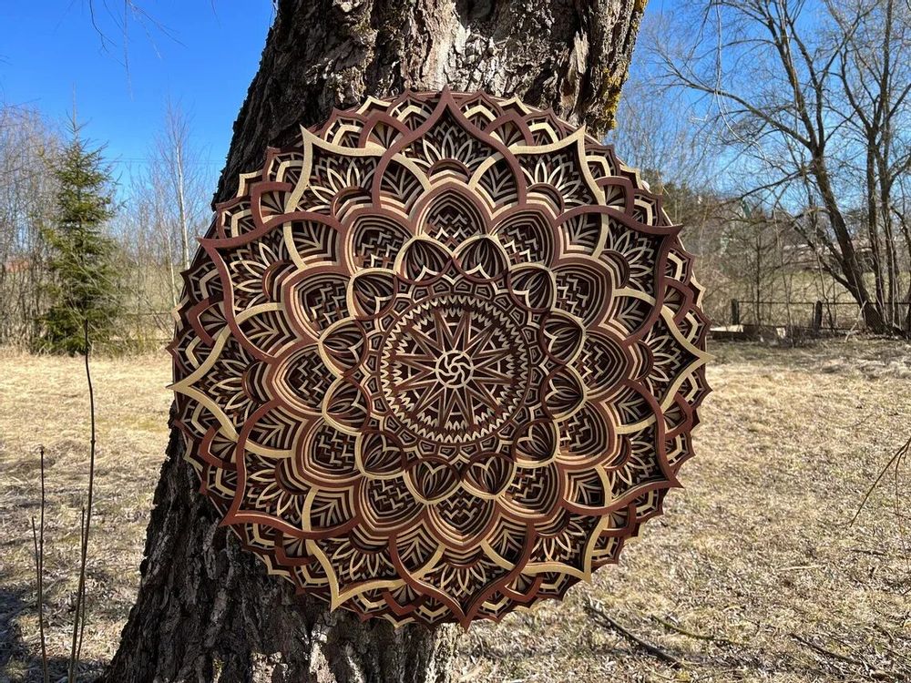 Autres décorations murales - Mandala en bois, décoration d'appartement, art mural élégant - BHDECOR