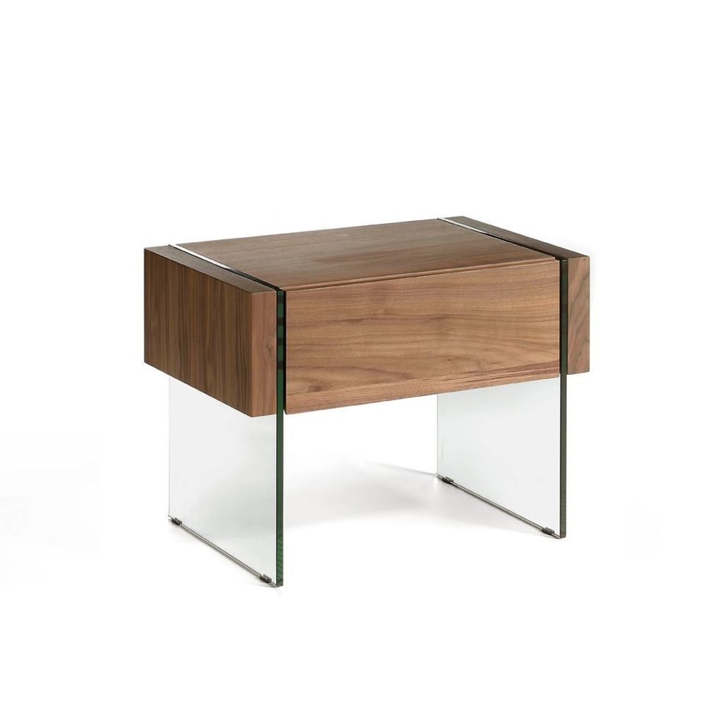 Tables de nuit - Table de chevet en noyer et verre - ANGEL CERDÁ