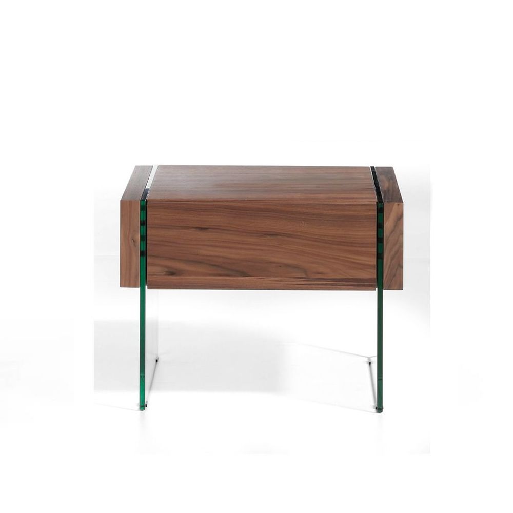 Tables de nuit - Table de chevet en noyer et verre - ANGEL CERDÁ