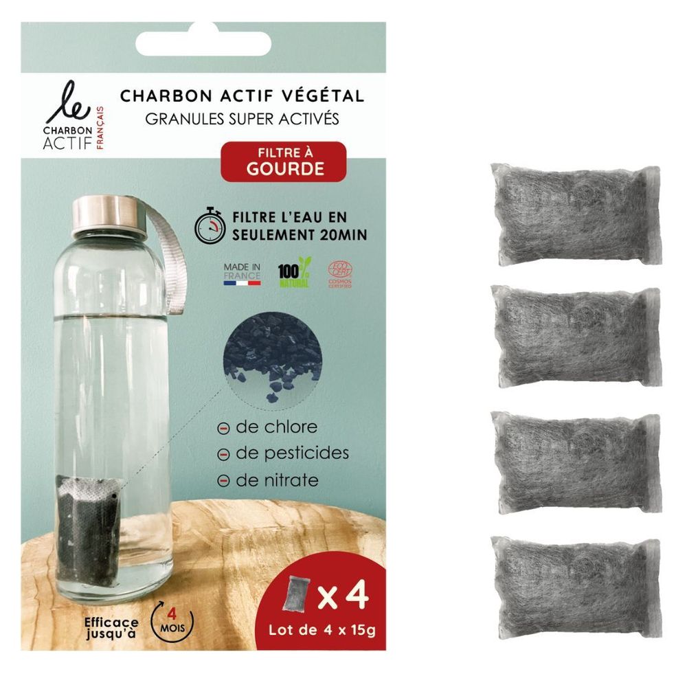Kitchen utensils - set of 4 portable activated carbon bottle filters - LE CHARBON ACTIF FRANÇAIS