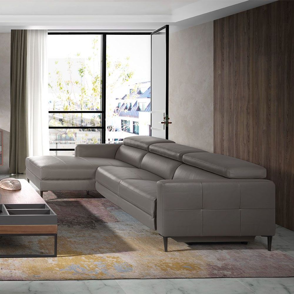 Canapés - Canapé chaise longue en cuir gris foncé avec mécanisme relax - ANGEL CERDÁ