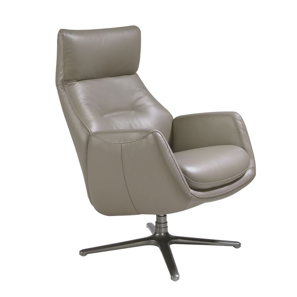 Fauteuils - Fauteuil pivotant inclinable tapissé de cuir gris et d'acier foncé - ANGEL CERDÁ