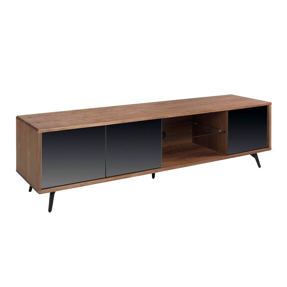 Sideboards - TV stand with walnut and black mirror effect glass - ANGEL CERDÁ