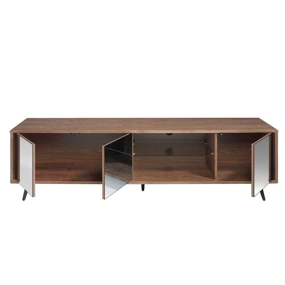 Sideboards - TV stand with walnut and black mirror effect glass - ANGEL CERDÁ