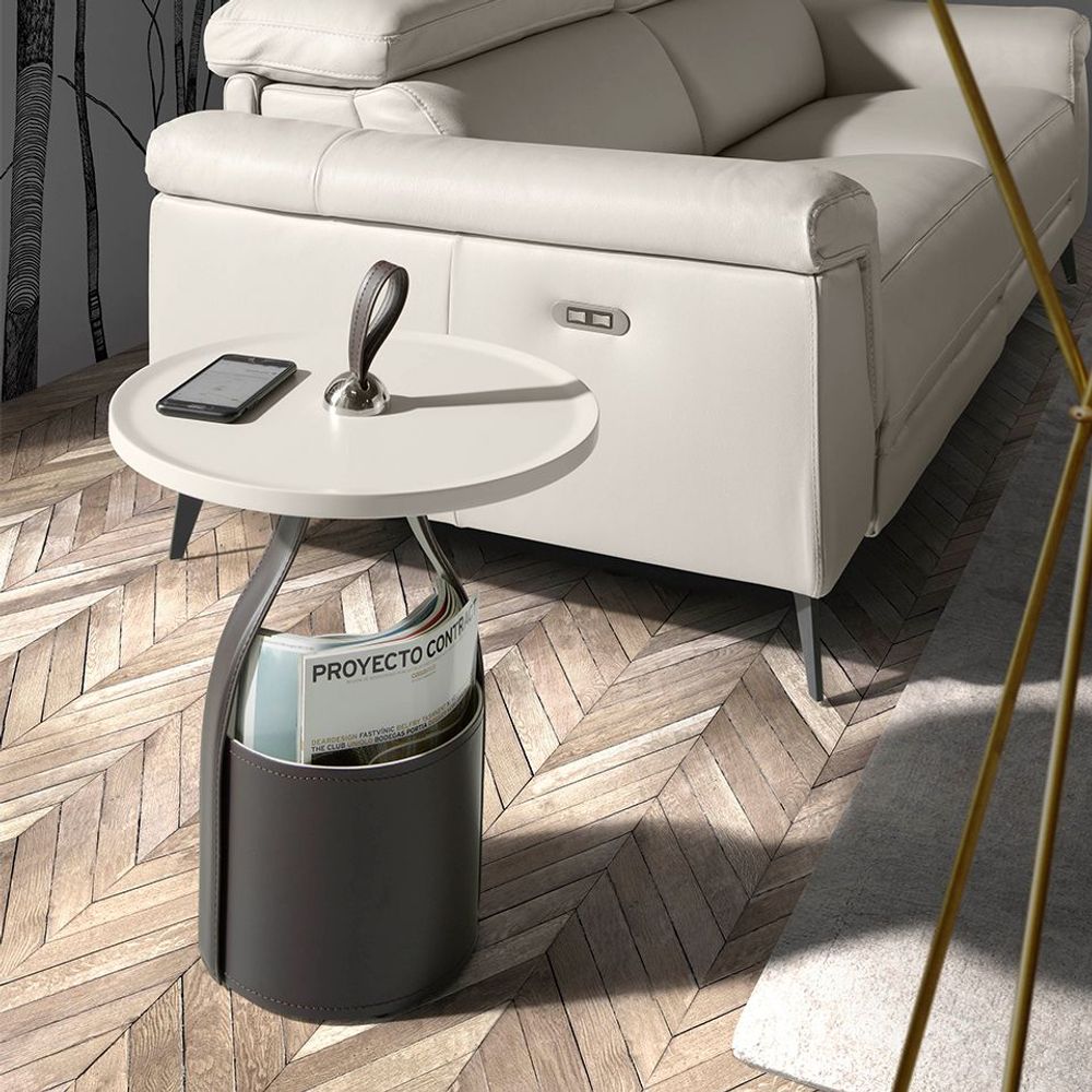 Coffee tables - Round corner table in chocolate brown leatherette - ANGEL CERDÁ