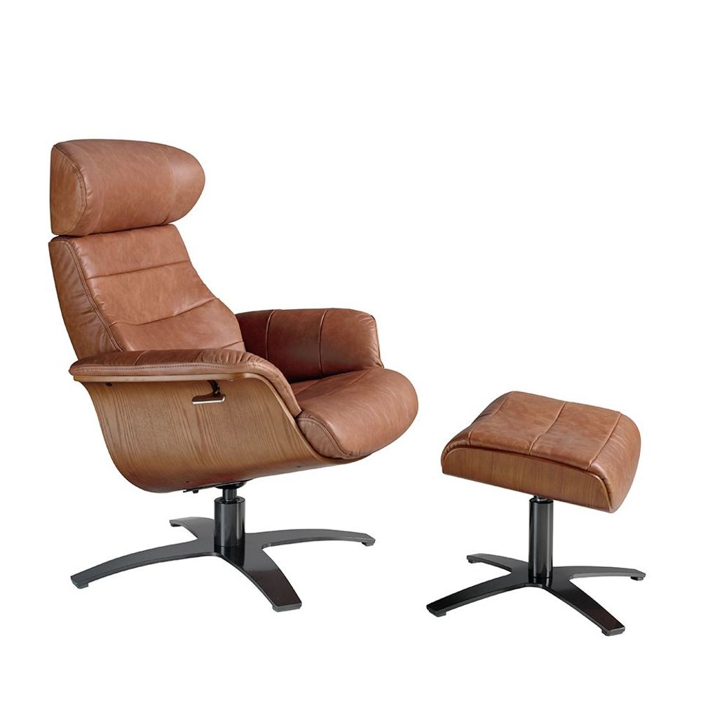 Armchairs - Swivel armchair upholstered in camel cowhide leather - ANGEL CERDÁ