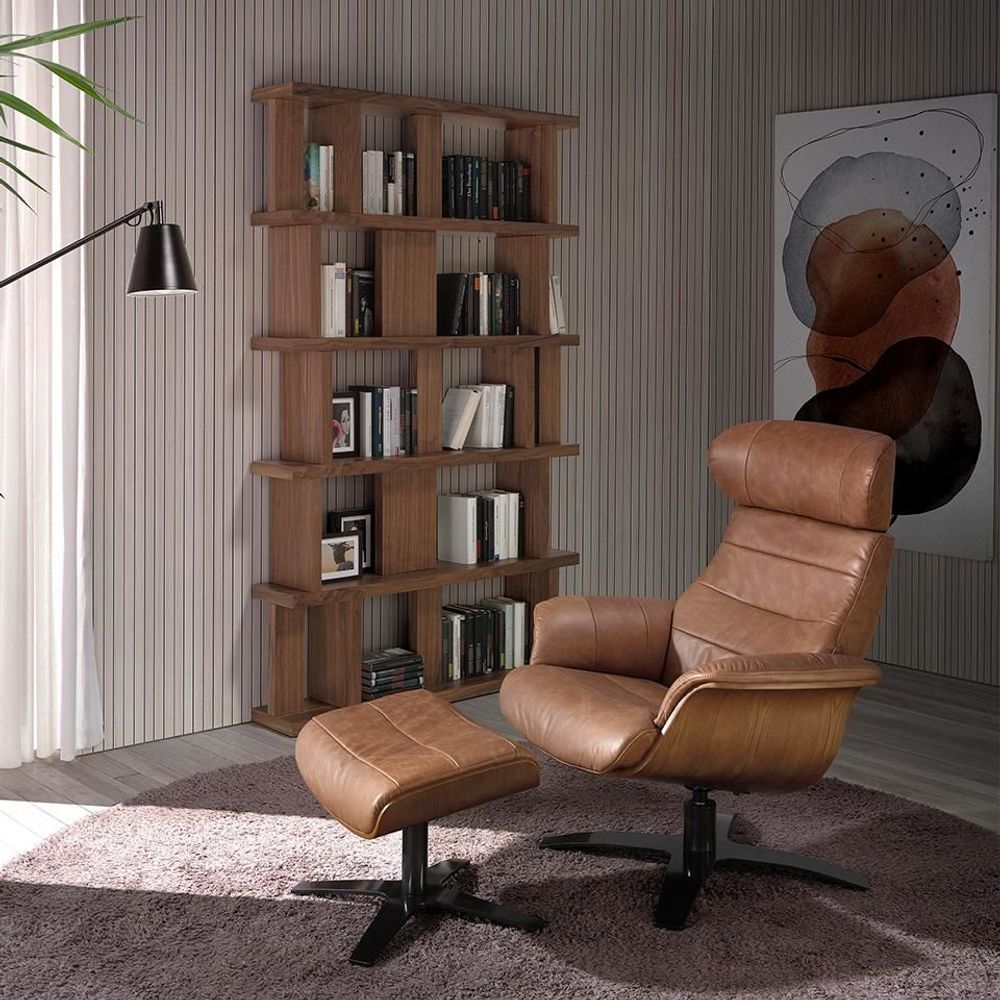 Poufs - Pouf pivotant tapissé en cuir de vachette camel - ANGEL CERDÁ