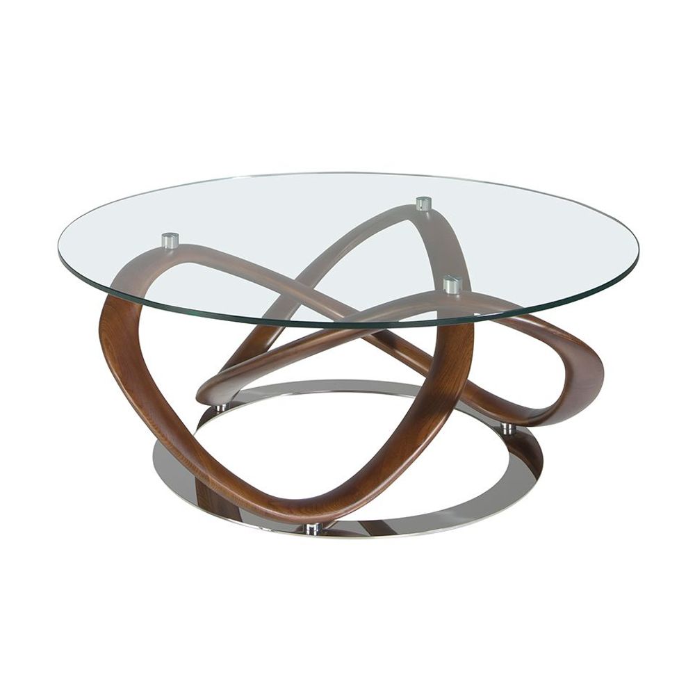 Coffee tables - Round coffee table tempered glass and walnut - ANGEL CERDÁ