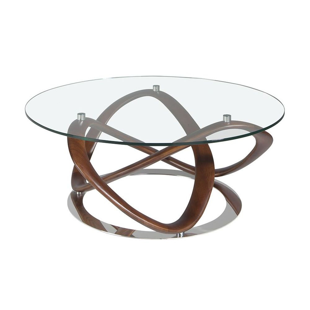 Coffee tables - Round coffee table tempered glass and walnut - ANGEL CERDÁ