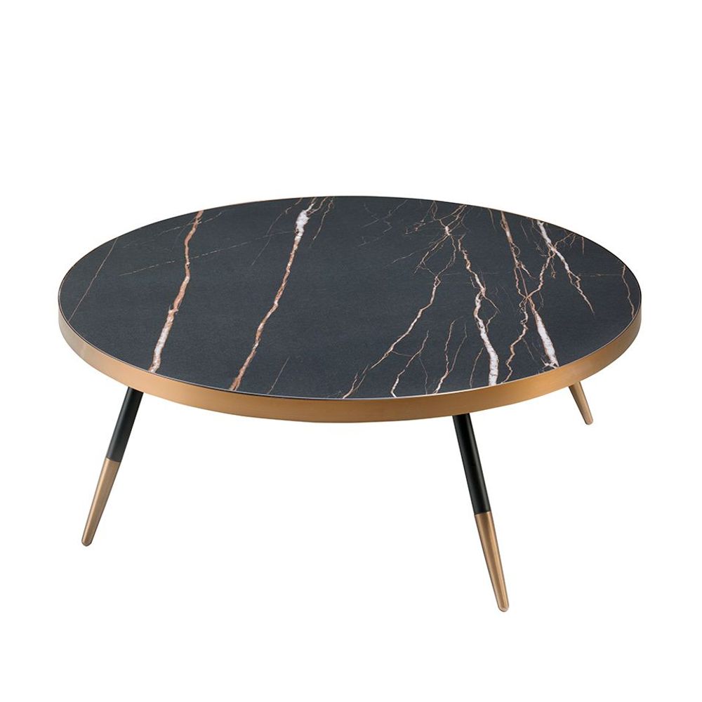 Coffee tables - Round black marble porcelain coffee table - ANGEL CERDÁ