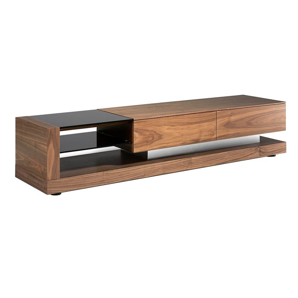Sideboards - Walnut and black tinted glass TV stand - ANGEL CERDÁ