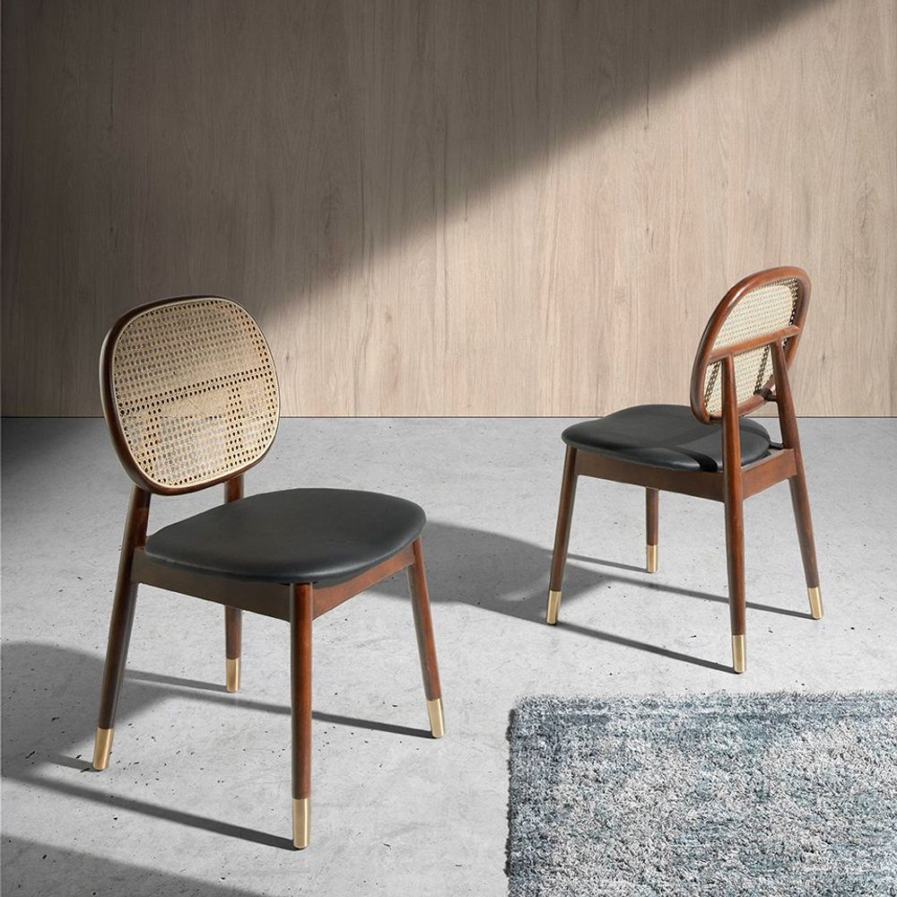 Chaises - Chaise de table à manger à dossier rond en rotin - ANGEL CERDÁ