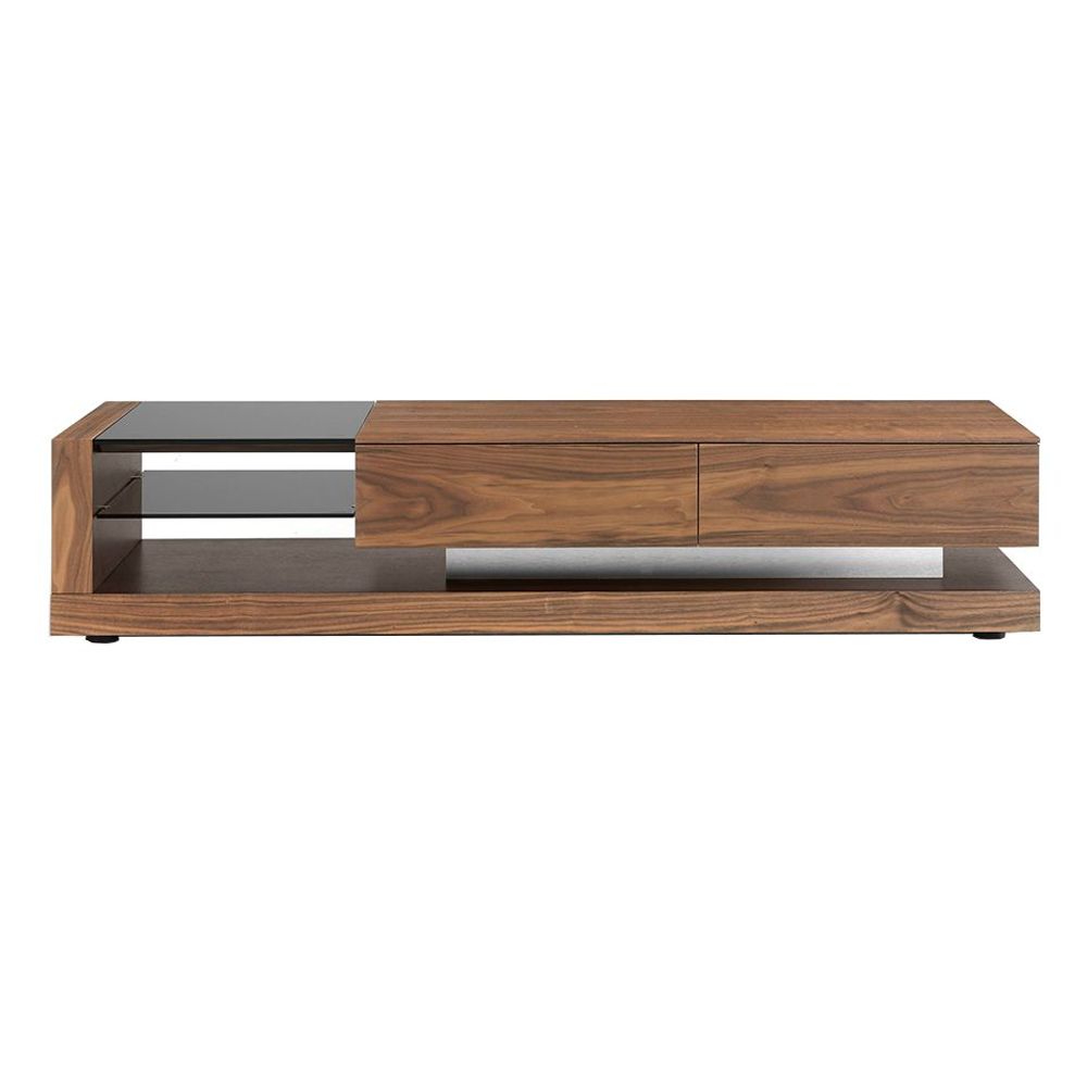 Sideboards - Walnut and black tinted glass TV stand - ANGEL CERDÁ