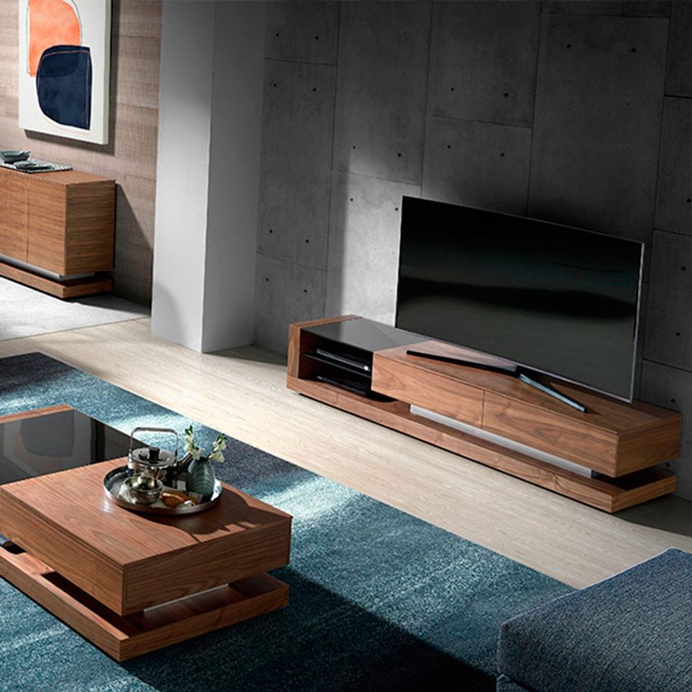 Sideboards - Walnut and black tinted glass TV stand - ANGEL CERDÁ