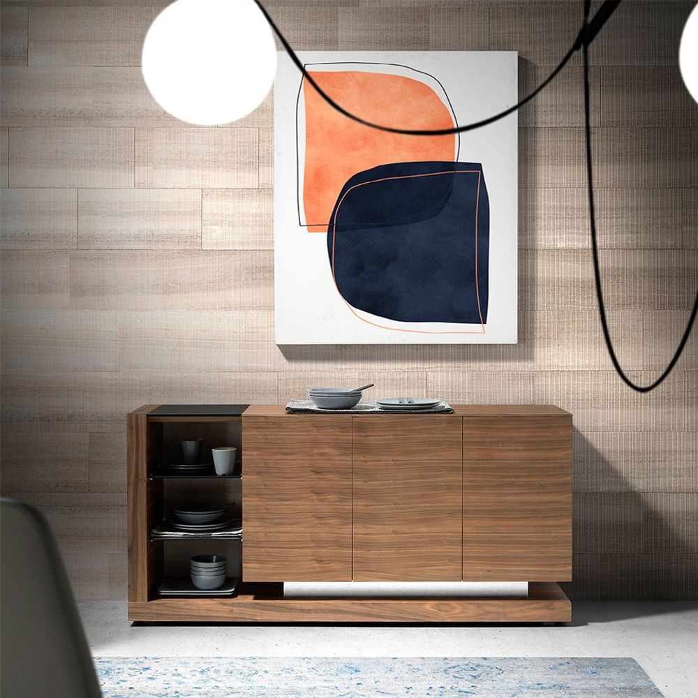 Sideboards - Walnut sideboard and black tinted glass - ANGEL CERDÁ