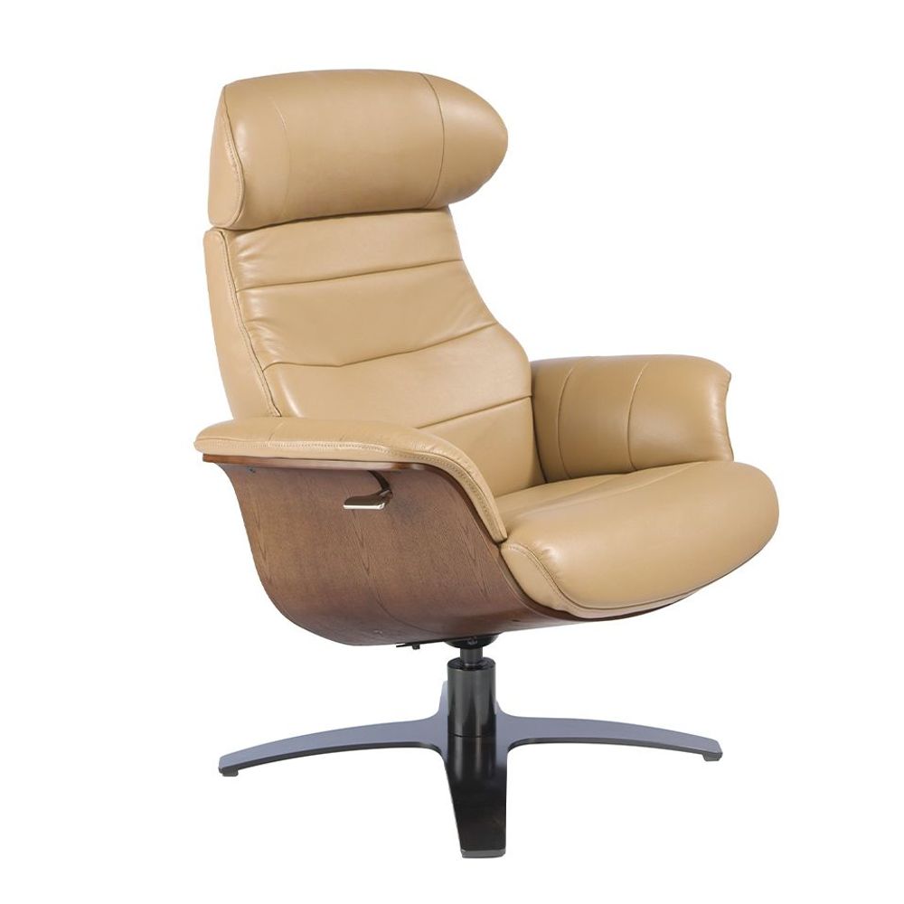 Fauteuils - Fauteuil pivotant tapissé de cuir sable - ANGEL CERDÁ