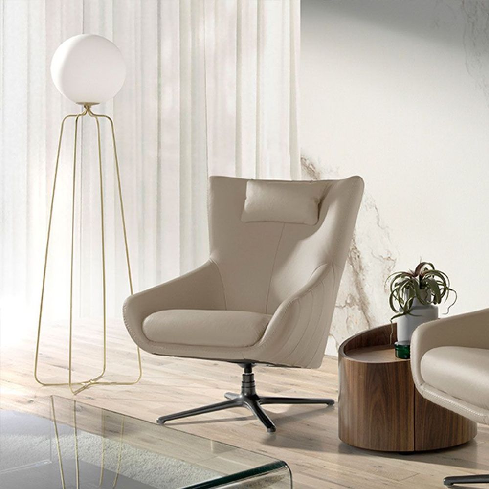 Armchairs - Leather swivel armchair with removable cushion - ANGEL CERDÁ