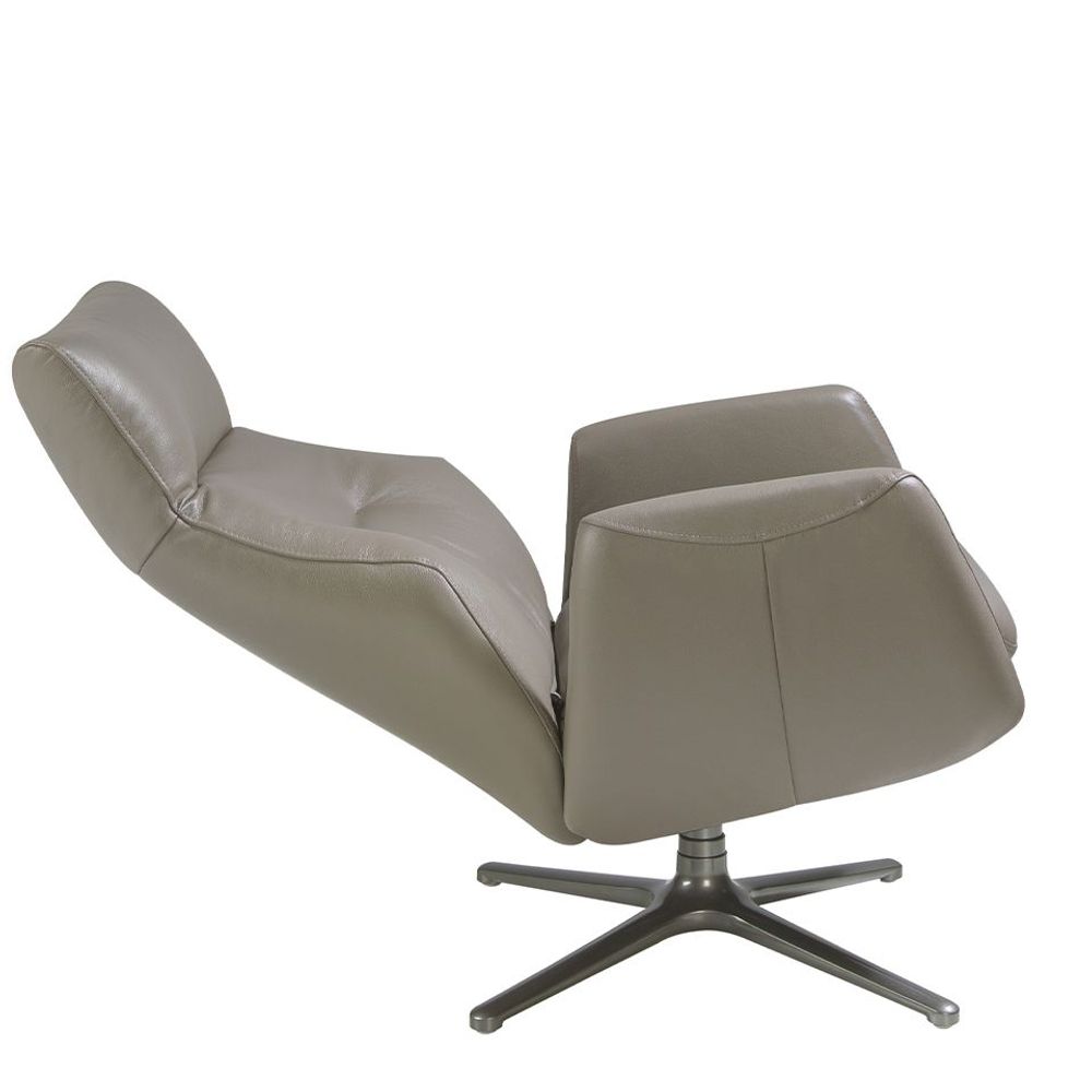 Fauteuils - Fauteuil pivotant inclinable tapissé de cuir gris et d'acier foncé - ANGEL CERDÁ