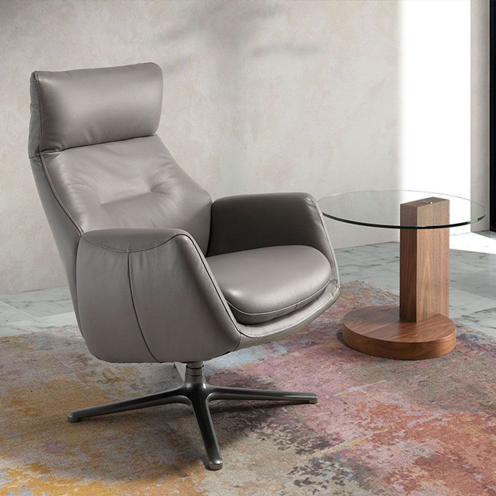 Fauteuils - Fauteuil pivotant inclinable tapissé de cuir gris et d'acier foncé - ANGEL CERDÁ