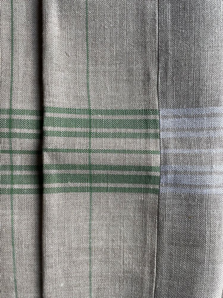 Table linen - Patchwork multiline tablecloth, 100% linen natural base - ENSEMBLE