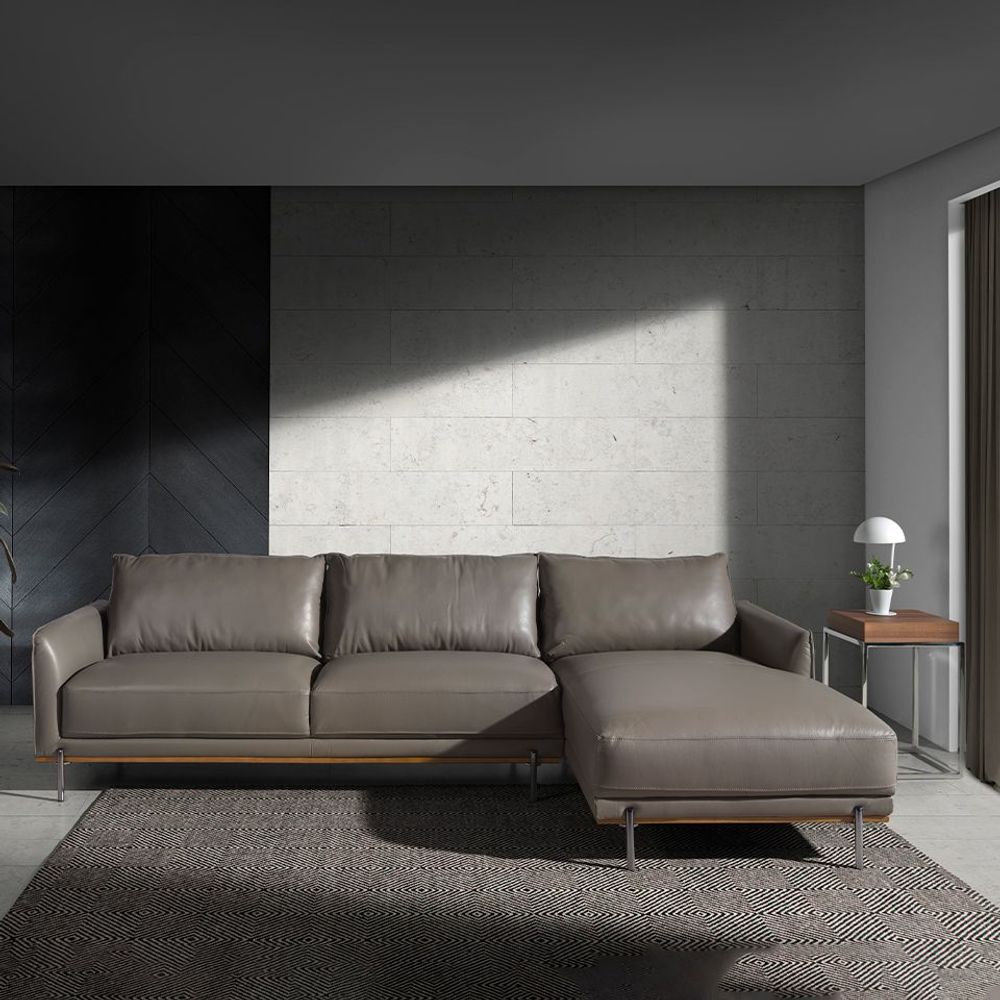 Canapés - Canapé Chaiselongue (R) en cuir de vachette Gris foncé - ANGEL CERDÁ