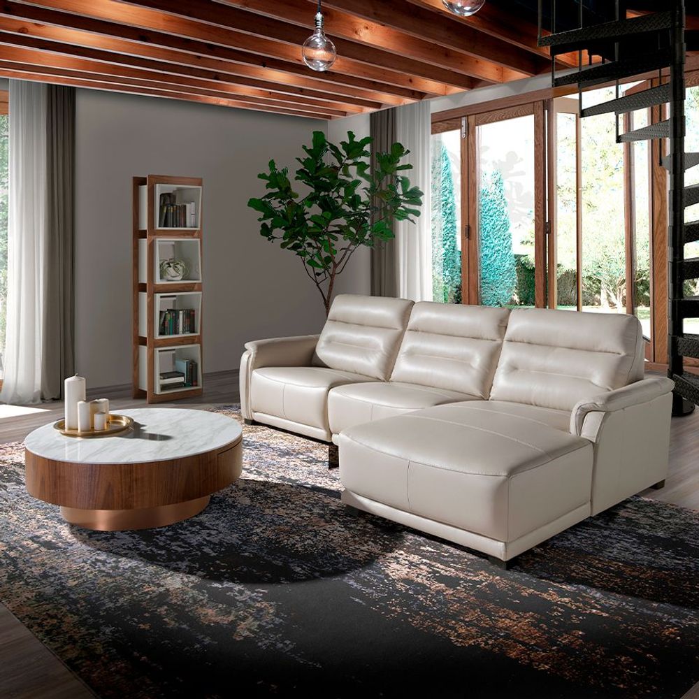 Canapés - Canapé chaise longue (R) avec revêtement en cuir et mécanisme relax - ANGEL CERDÁ