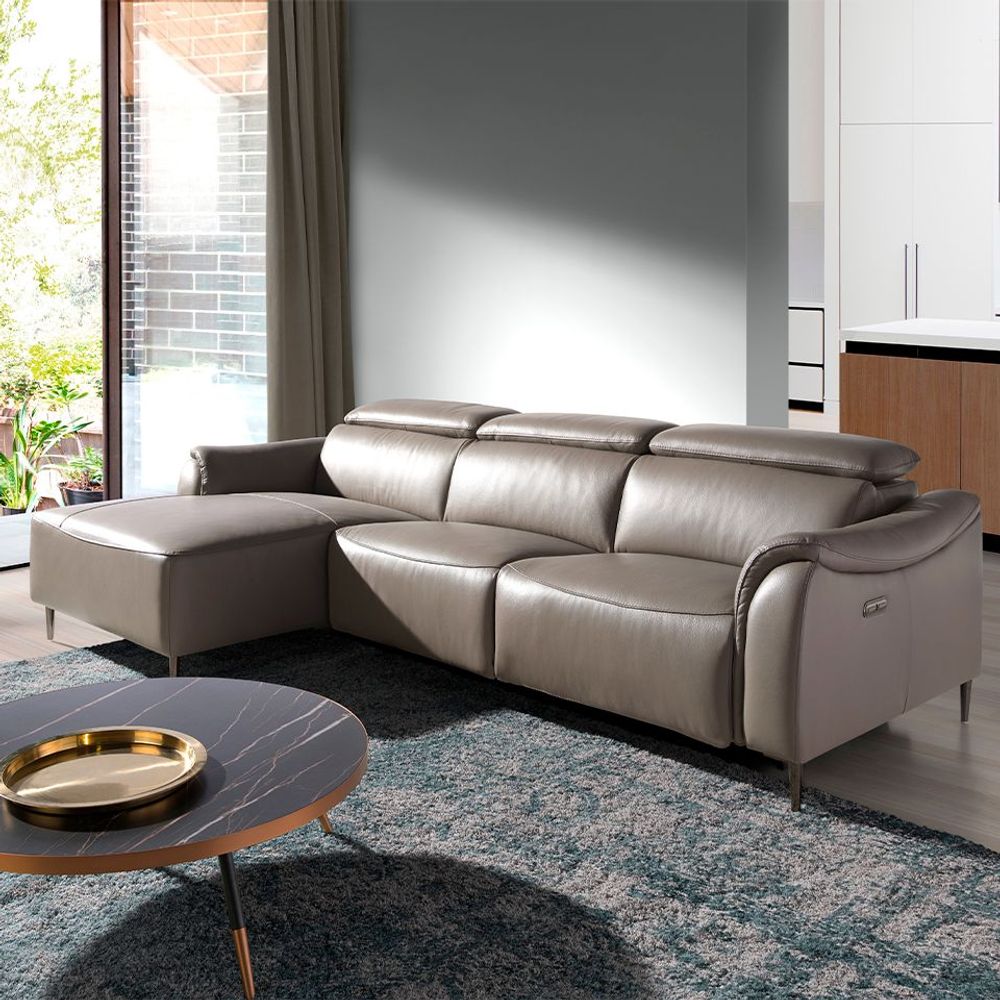 Canapés - Chaise longue en cuir gris foncé avec mécanisme relax - ANGEL CERDÁ