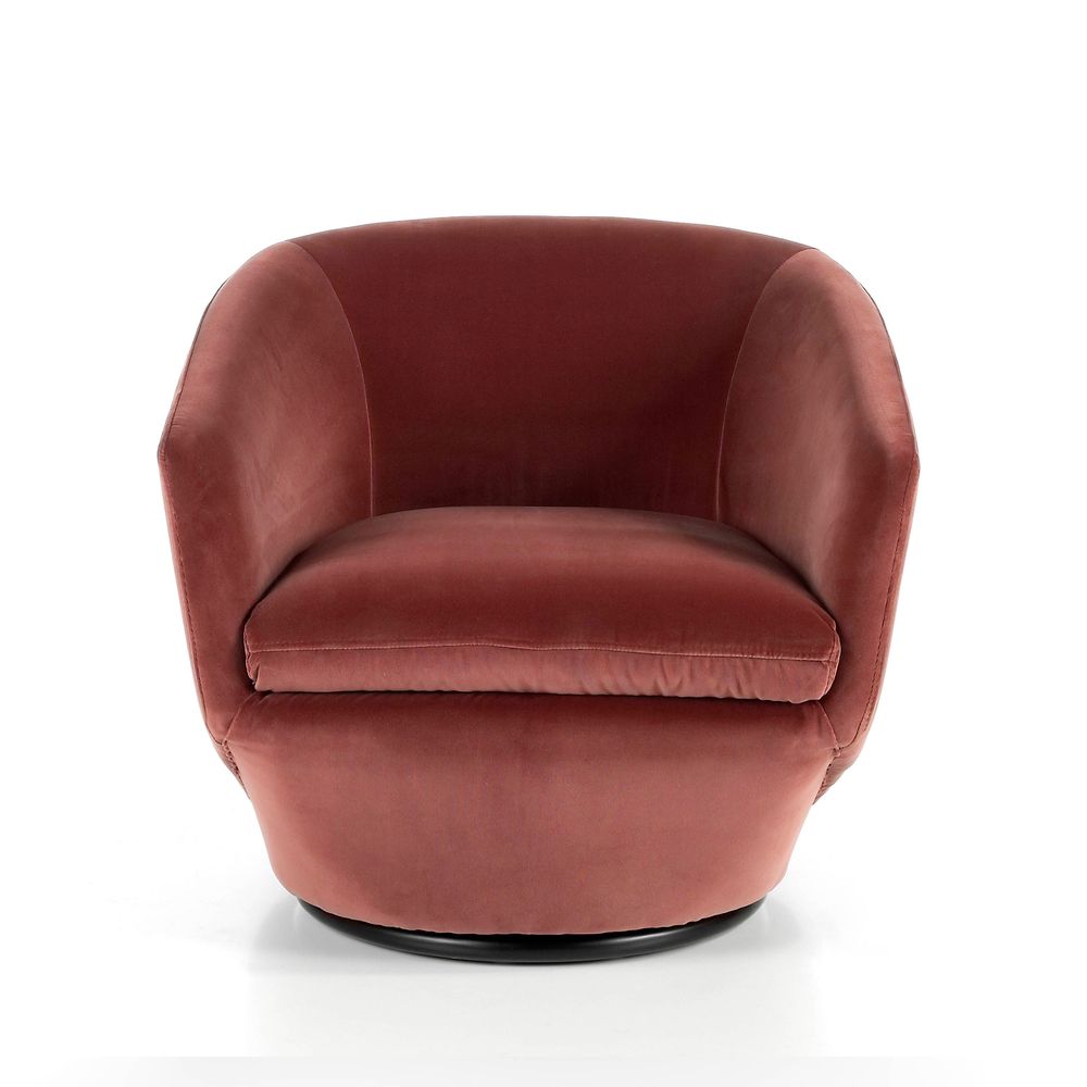 Fauteuils - Fauteuil pivotant rembourré en velours pêche - ANGEL CERDÁ