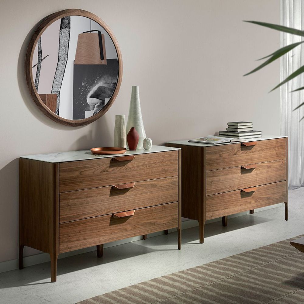 Chests of drawers - Walnut and fiberglass marble-effect dresser - ANGEL CERDÁ