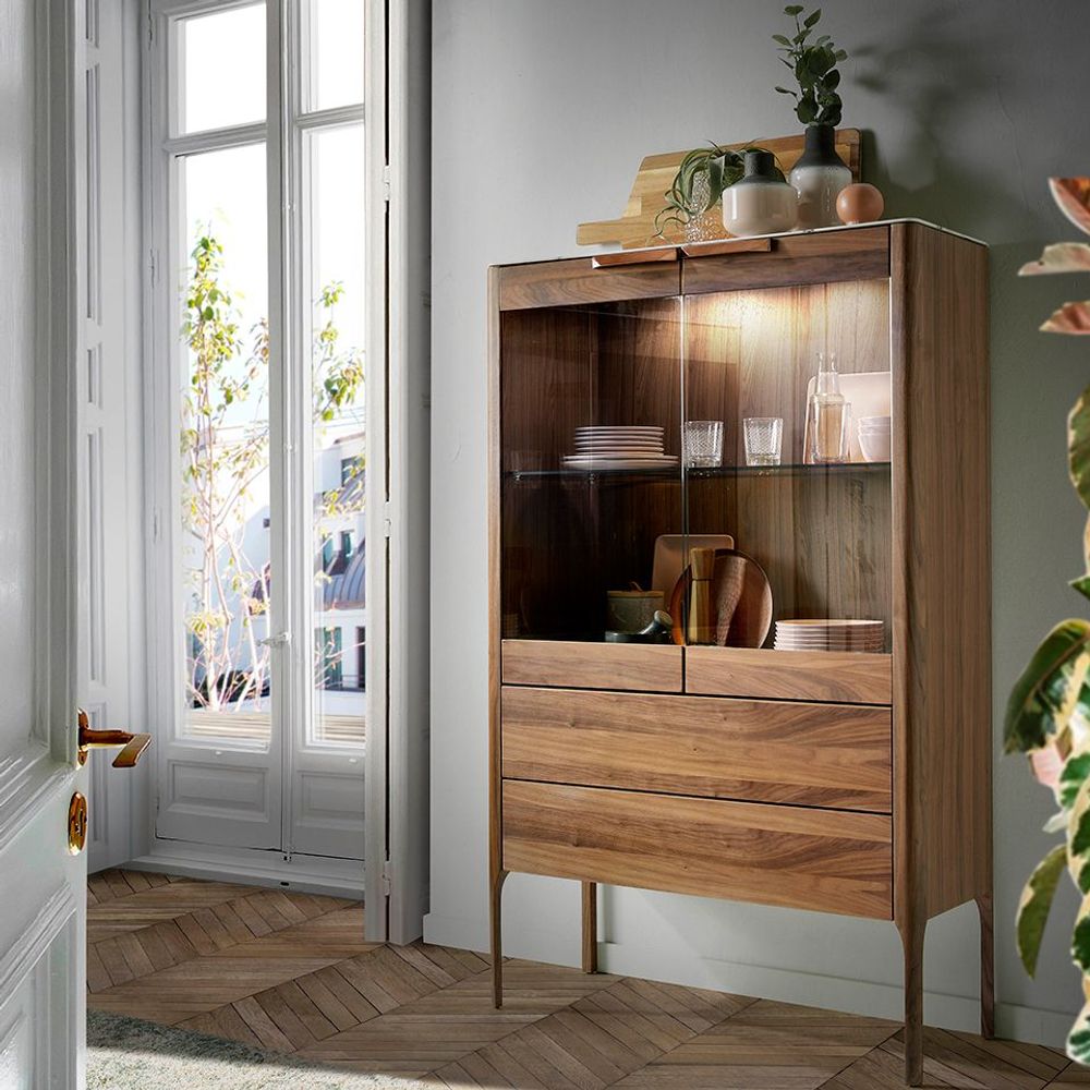 Sideboards - Walnut and fiberglass display cabinet with marble effect - ANGEL CERDÁ