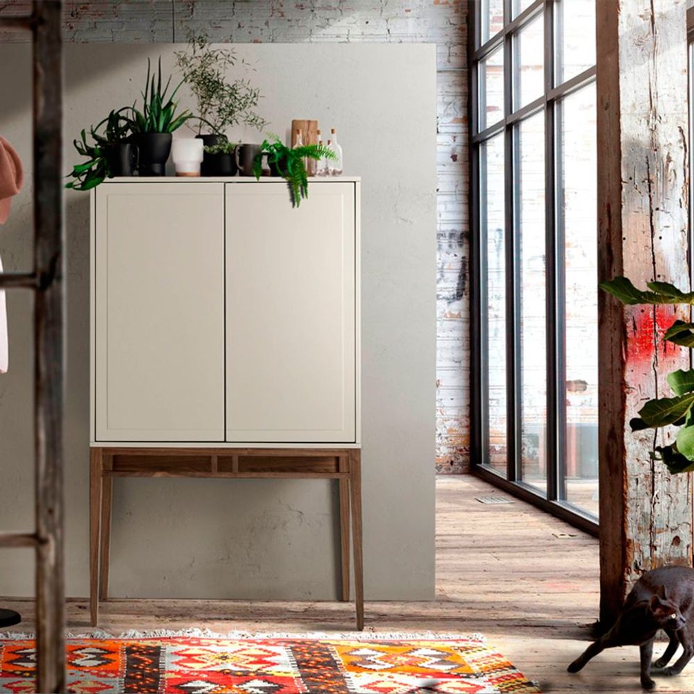 Sideboards - Gray display cabinet with walnut legs - ANGEL CERDÁ