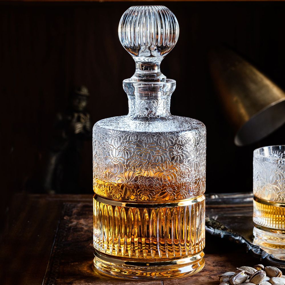 Décorations pour tables de Noël - Paire de Verres à whisky vintage « D'oro » en cristal taillé - LEONE DI FIUME