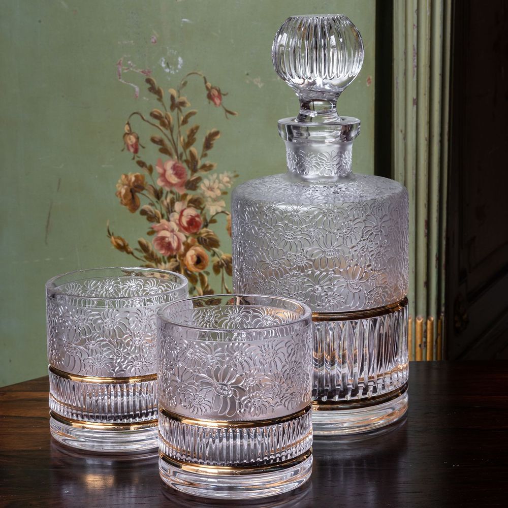 Décorations pour tables de Noël - Paire de Verres à whisky vintage « D'oro » en cristal taillé - LEONE DI FIUME