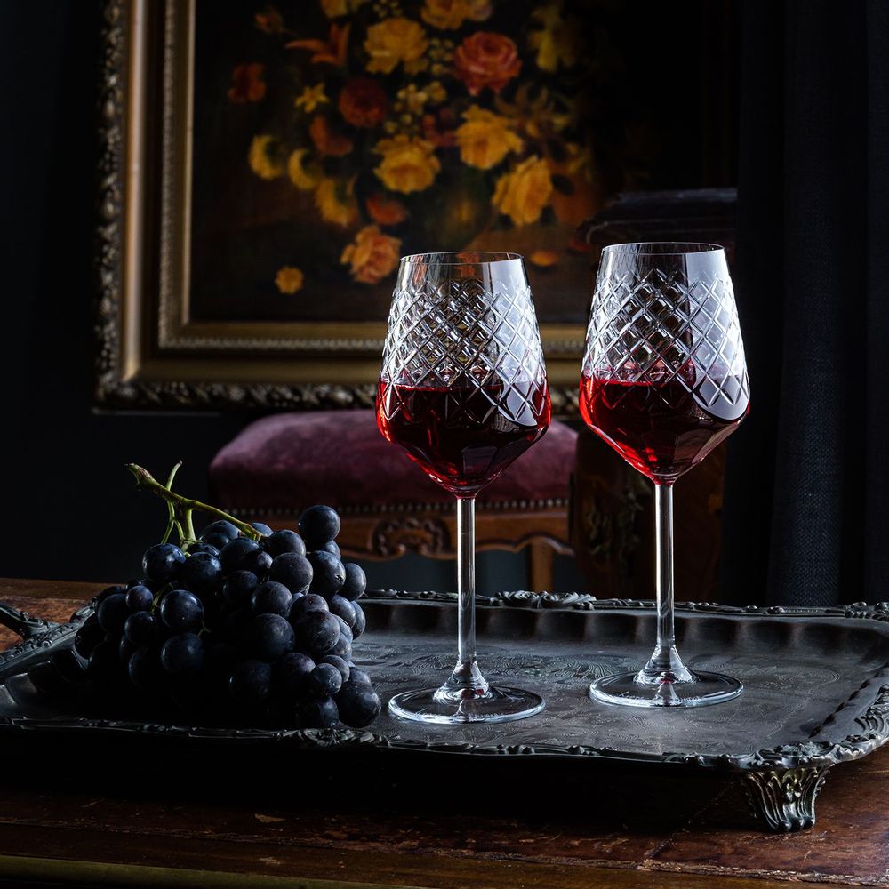 Décorations pour tables de Noël - Paire de verres à vin en cristal taillé - Stelo - LEONE DI FIUME