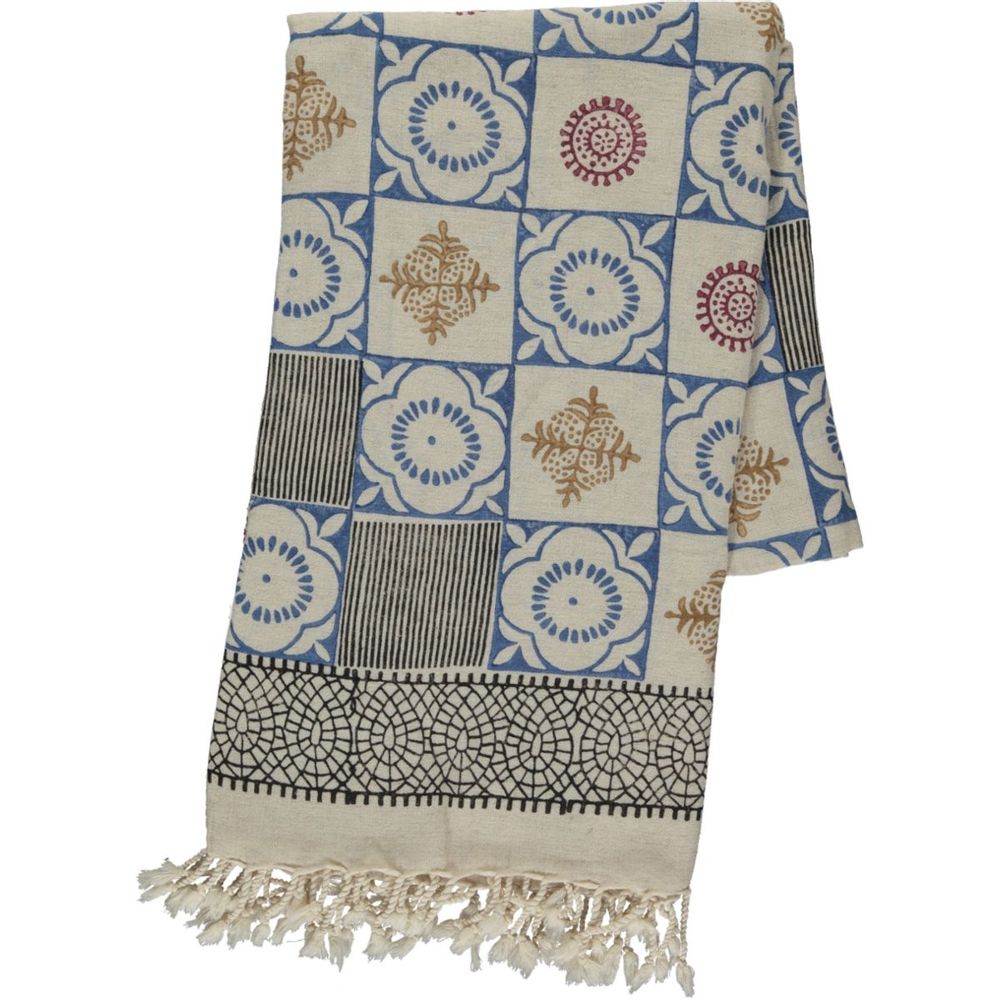 Unique pieces - Throw Afife Cotton Linen 150 x 220cm Handprinted Handmade - LALAY