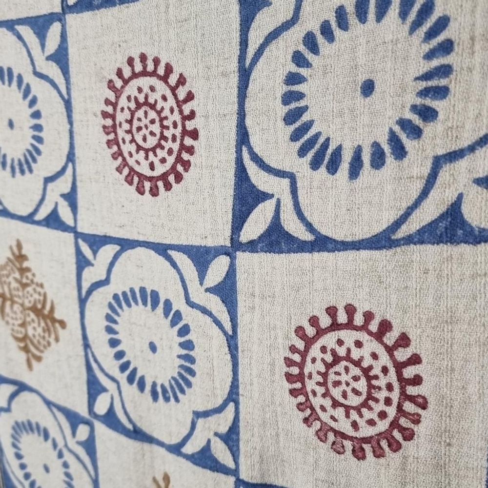 Unique pieces - Throw Afife Cotton Linen 150 x 220cm Handprinted Handmade - LALAY