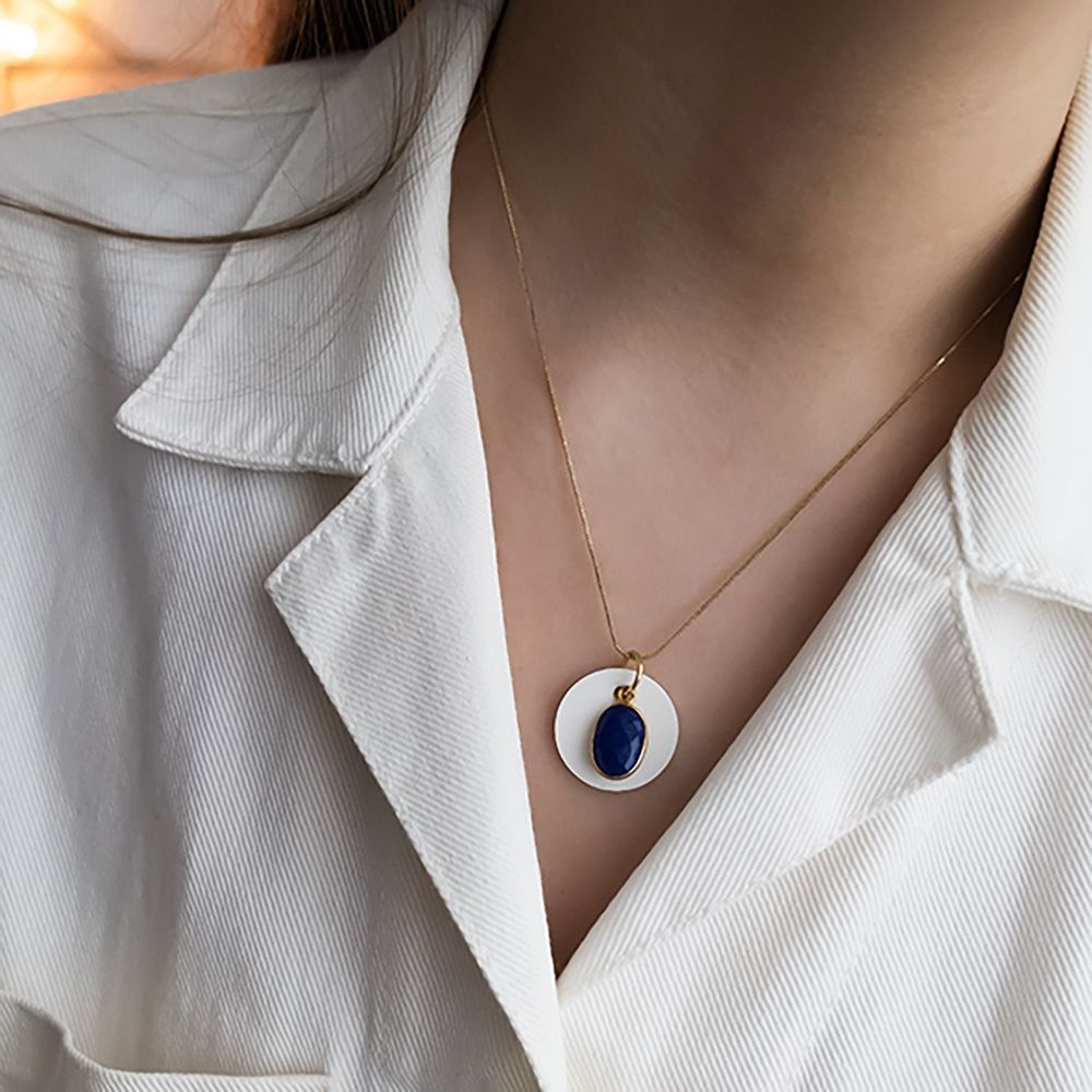 Cosmétiques - Collier olfactif "Palais Royal" en pierre naturelle facettée et céramique de Limoges à parfumer - O BY !OSMOTIK