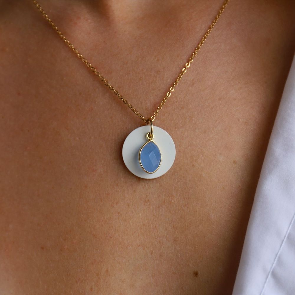 Cosmétiques - Collier olfactif "Palais Royal" en pierre naturelle facettée et céramique de Limoges à parfumer - O BY !OSMOTIK