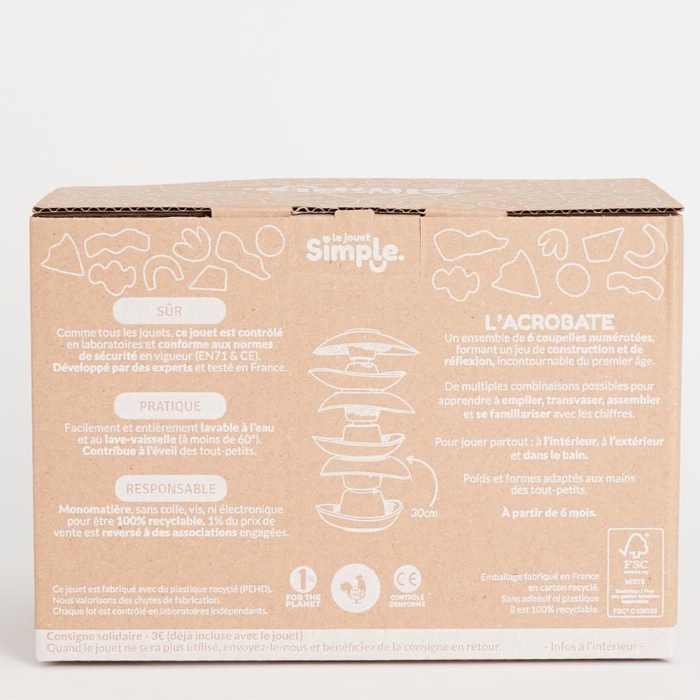Toys - The acrobat - Stacking cups made in France from recycled plastic - LE JOUET SIMPLE.