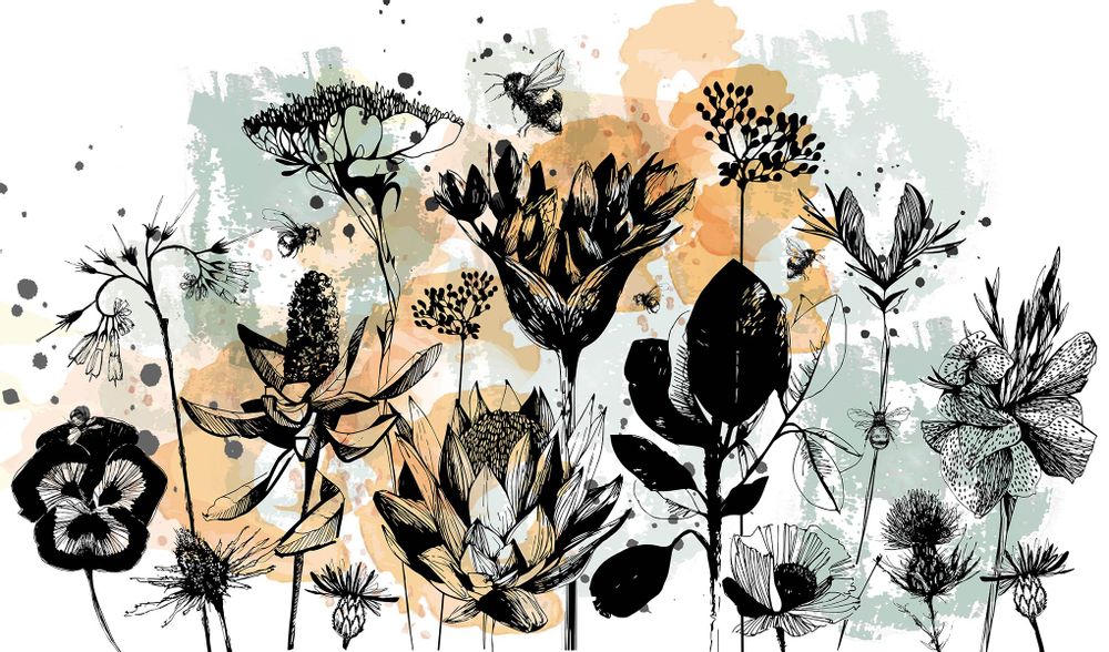 Tapestries - Wildflowers Panoramic Wallpaper - ACTE-DECO