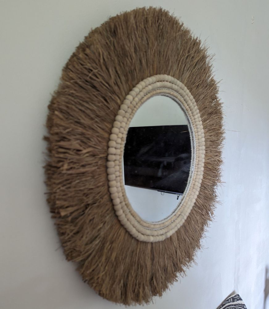 Miroirs - Miroir rond naturel en Sisal et perles de bois (Bali) - 60 - BALINAISA