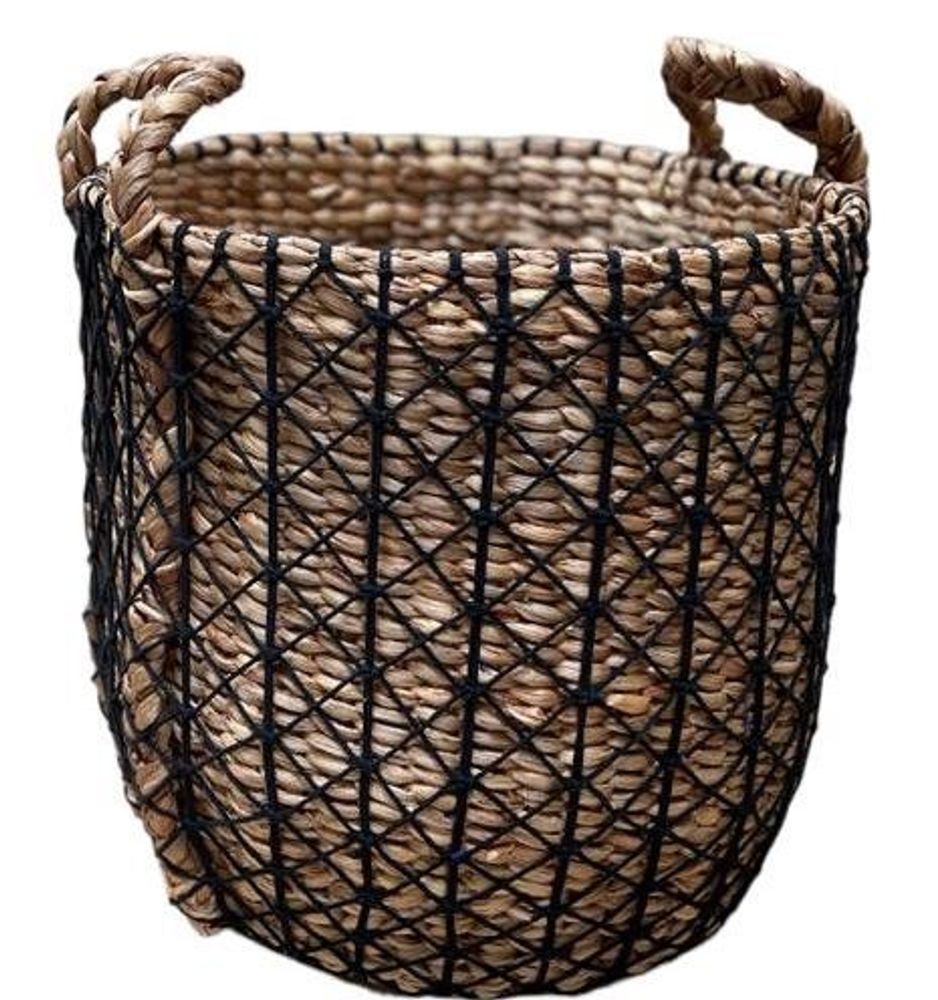 Caskets and boxes - Set of 2 water hyacinth and black macrame baskets- PJMNS-2 - BALINAISA
