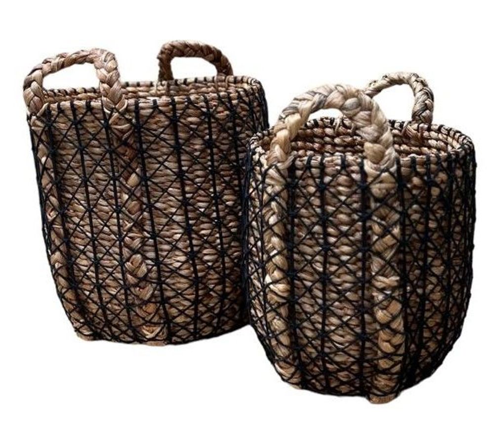 Caskets and boxes - Set of 2 water hyacinth and black macrame baskets- PJMNS-2 - BALINAISA