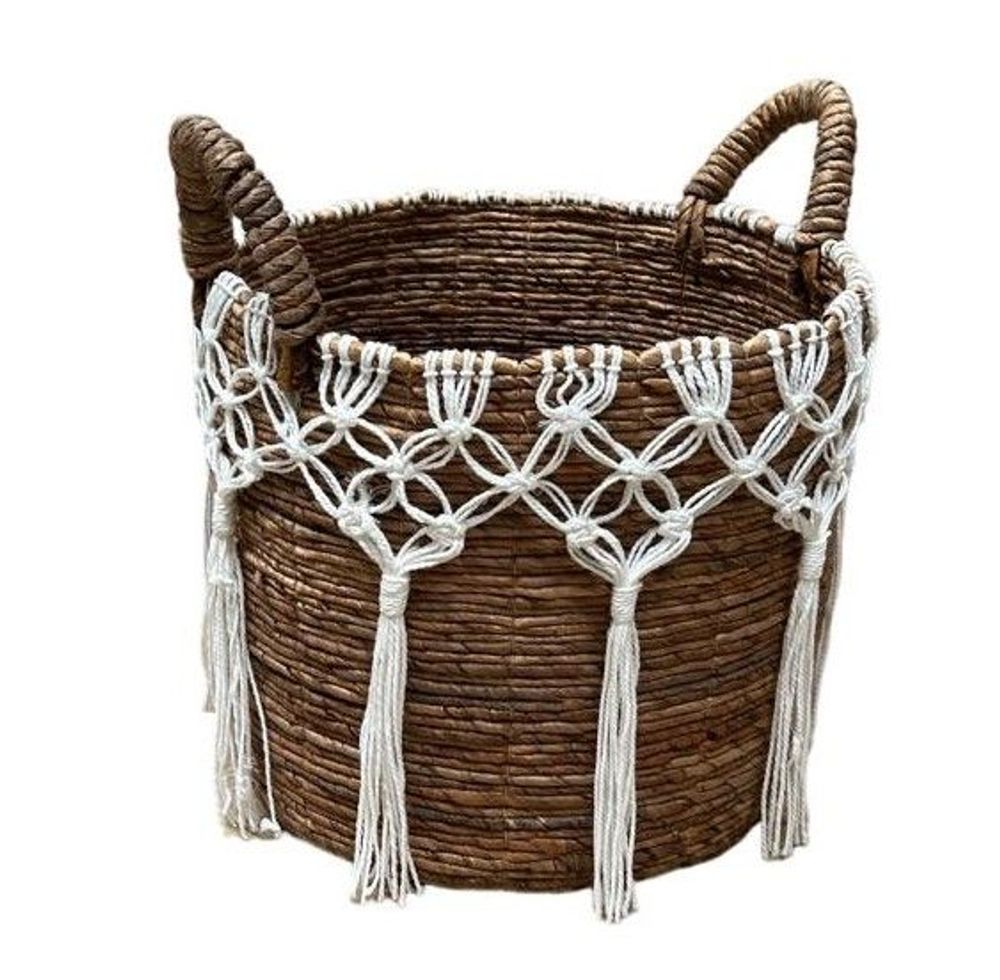 Coffrets et boîtes - Set de 3 panières assorties en Abaca et macramé blanc (Bali) SPAMB3 - BALINAISA