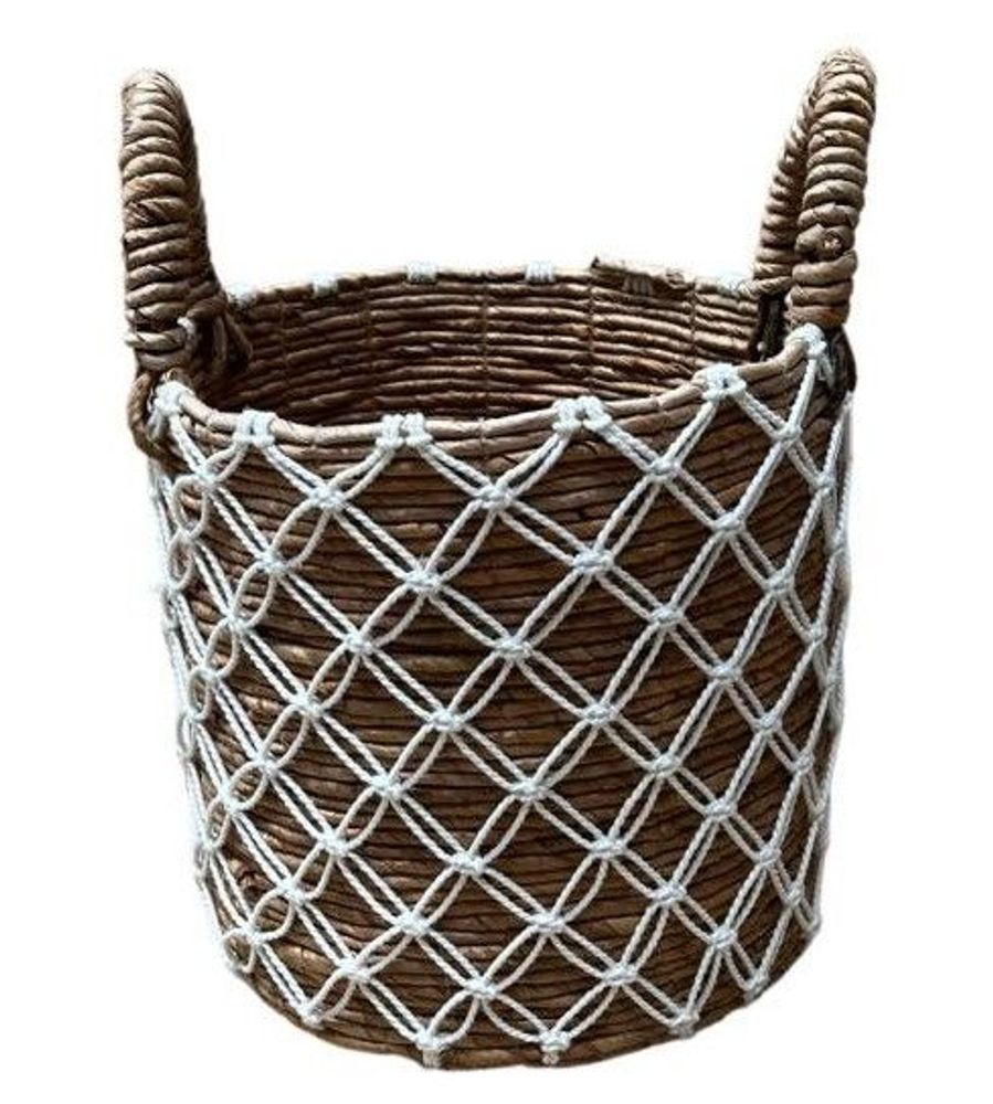 Coffrets et boîtes - Set de 3 panières assorties en Abaca et macramé blanc (Bali) SPAMB3 - BALINAISA