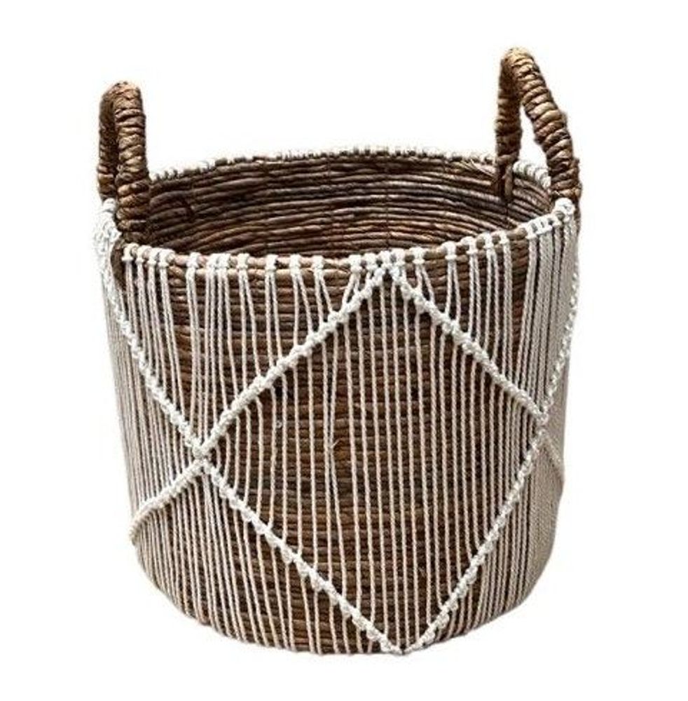 Coffrets et boîtes - Set de 3 panières assorties en Abaca et macramé blanc (Bali) SPAMB3 - BALINAISA