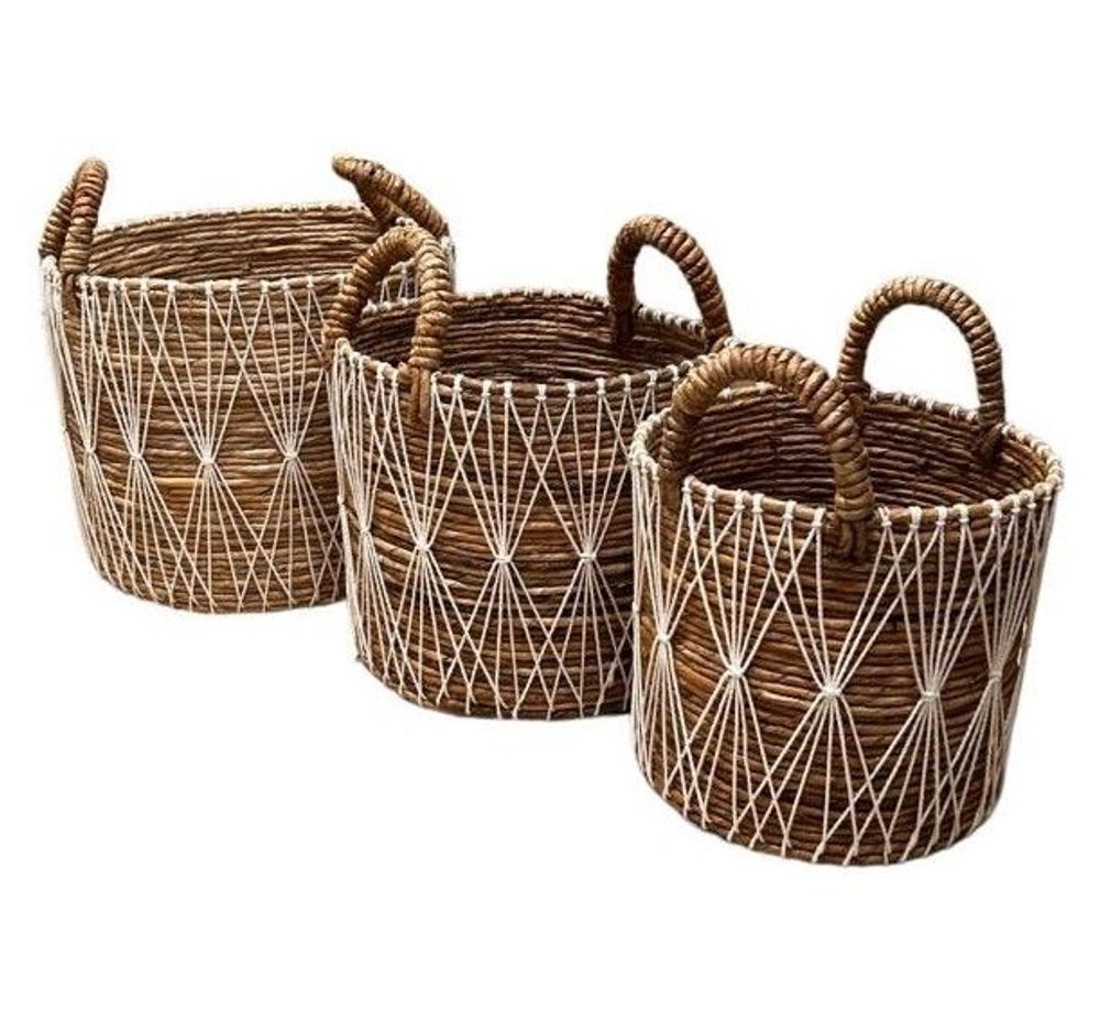 Caskets and boxes - Set of 3 abaca and macrame baskets (Bali) - PAMS50.1 - BALINAISA